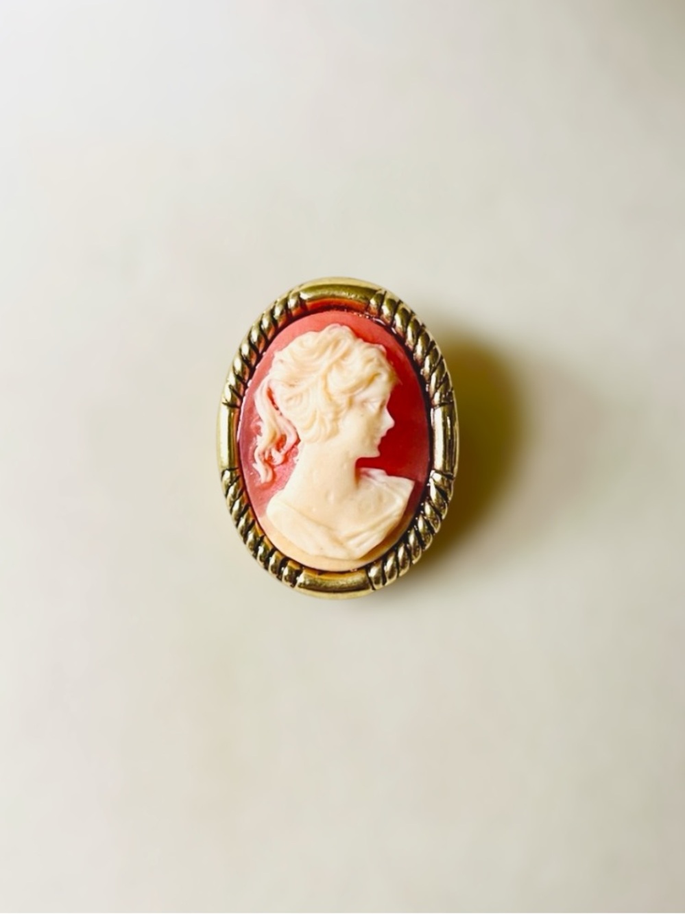 Vintage Cameo Pendant Brooch in Coral and Cream